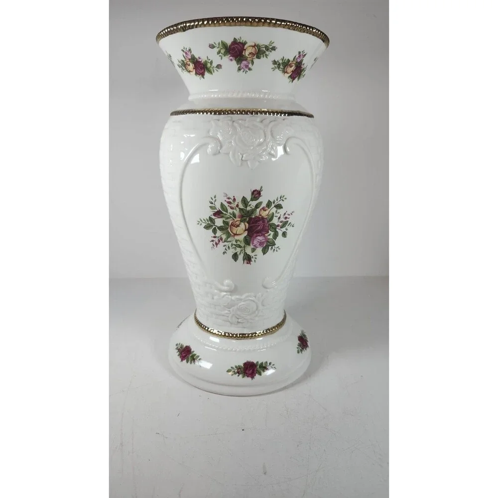 Royal Albert Old Country Roses Cameo Basket Weave Vase Large EUC